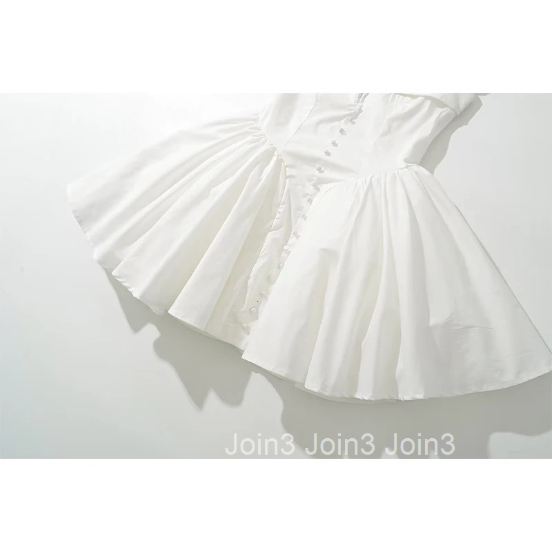 YENKYE Summer Women Sexy Fit And Flare White Mini Dresses Short Sleeve Low Waist Elegant Party Dress Ladies Bridesmaids Robe