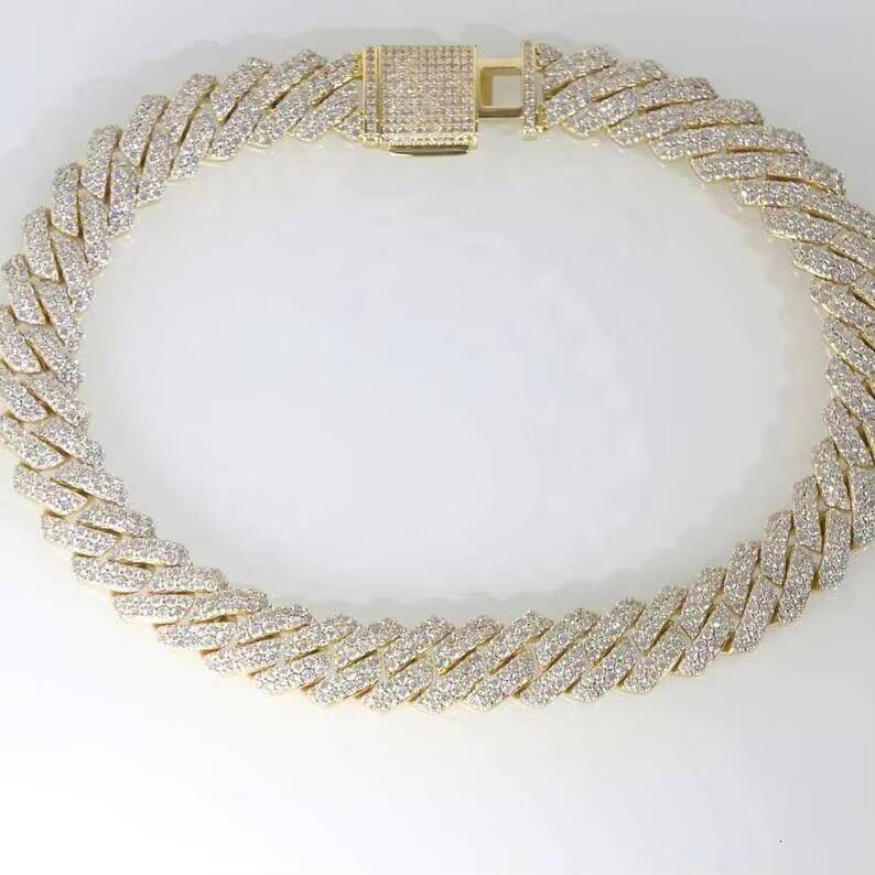 14mm Cuban Link Chain VVs Moissanite Diamond White Gold Plated 18-24 Hip Hop Necklaces 925 Sterling Silver