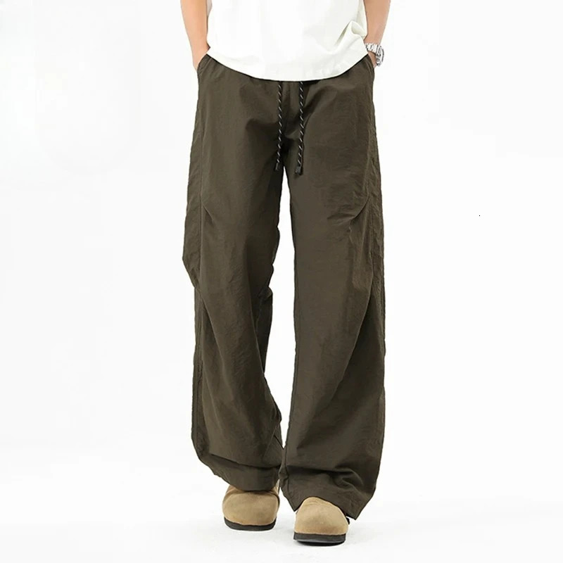Cargo Pants Mens Spring Summer Harajuku Street Y2k Solid Color Drawstring Wide Leg Pants Outdoor Casual Fishing Sports Pants 250806
