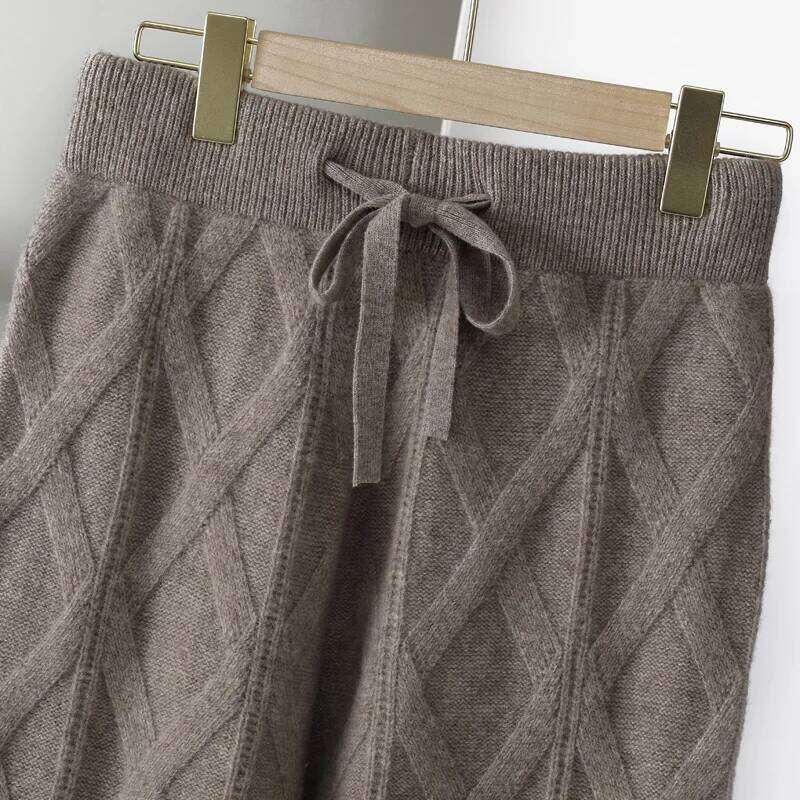 100% Merino Wool Women's Knitted Trousers, Dia Pattern, Warm, Thickened, Wide-Leg Pants, 2024 Autumn And Winter New Style 250806