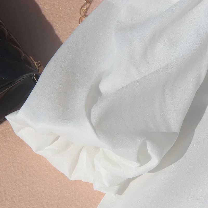 Korean Children Nine Point Sleeves White Blouses Toddler Girl Puff Sleeve Top Chiffon Summer Turn-down Collar Teen School Shirt X250806