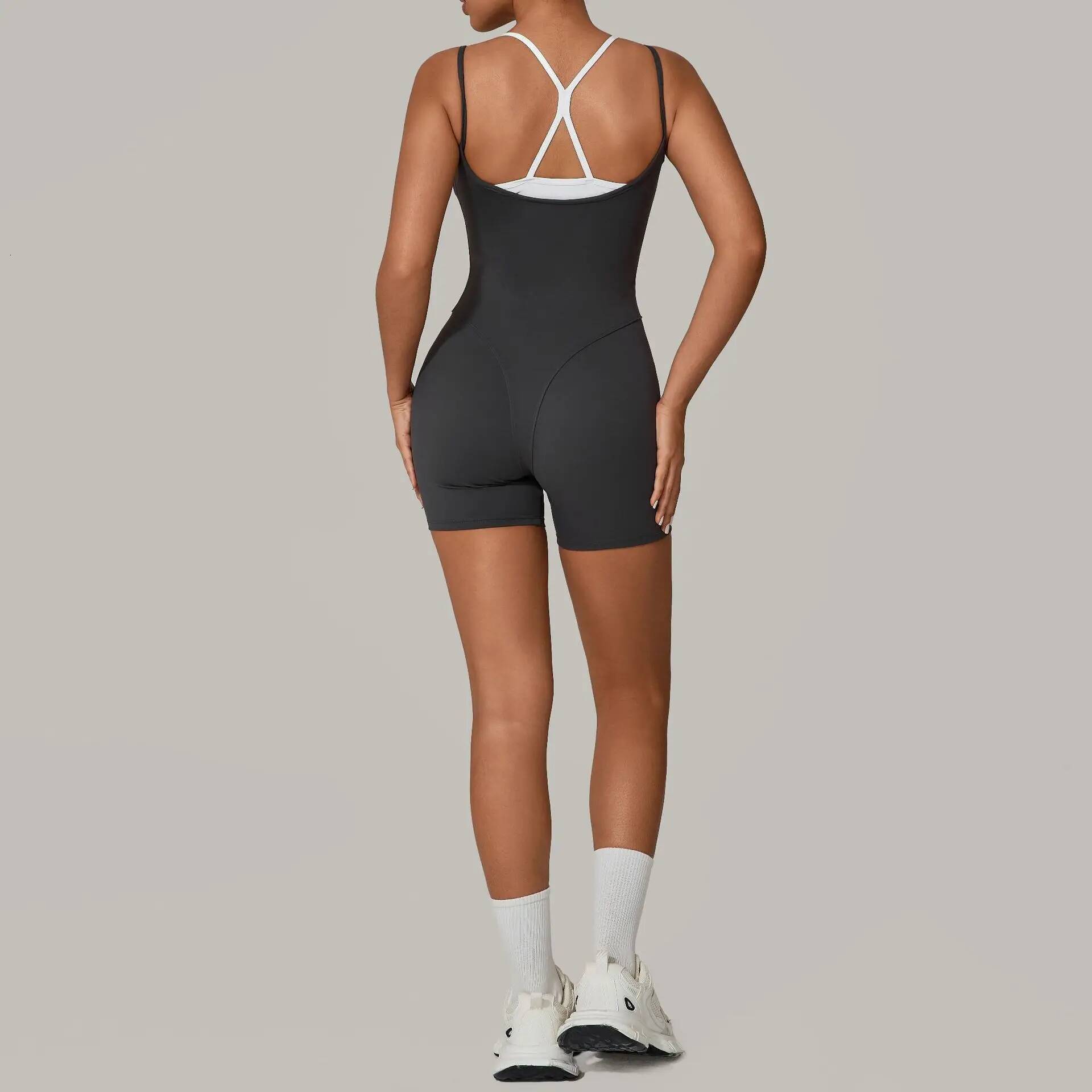 Hollow Backless Sport Short Jumpsuit Playsuit Women One Piece Gym Workout Clothing Bodycon Sleeveless Fiess Rompers Overalls