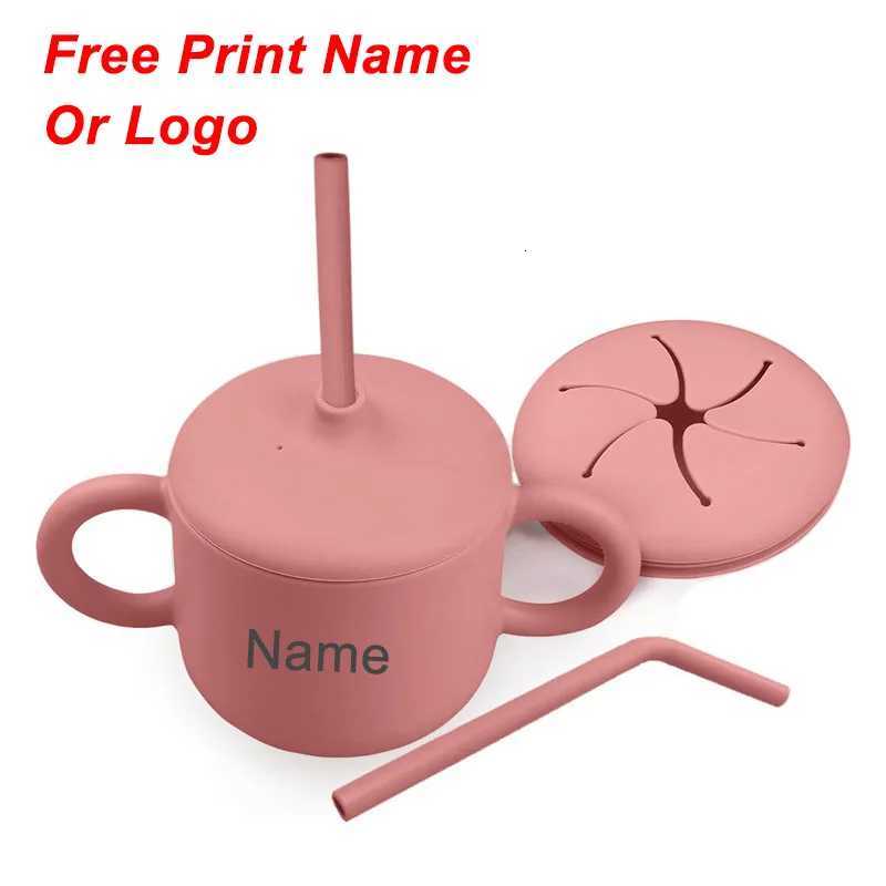 Food Grade Silicone Baby Feeding Cups Personalized Name Children Learn Drinking Cups Sippy Cups Kids Toddlers Straw Water Bottle X250806