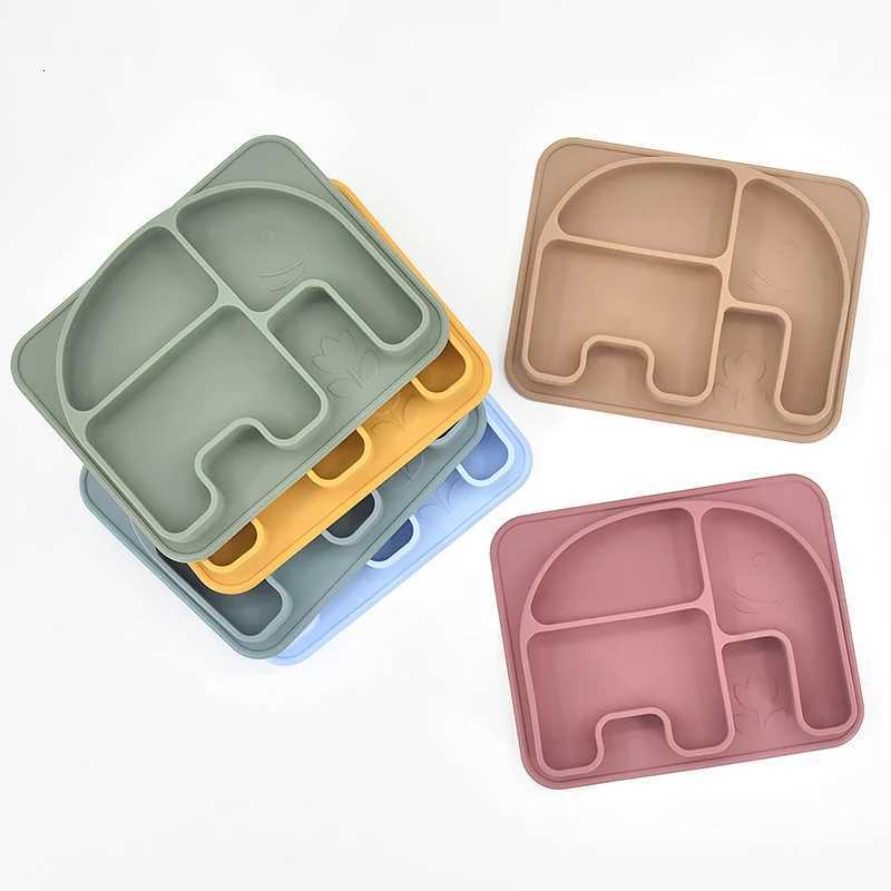 Baby Dish Food Grade Silicone Anti-Slip Plate for Toddler Self-Feeding Suction Bowl Cute Cartoon Elephant Tableware Baby Supplies X250806