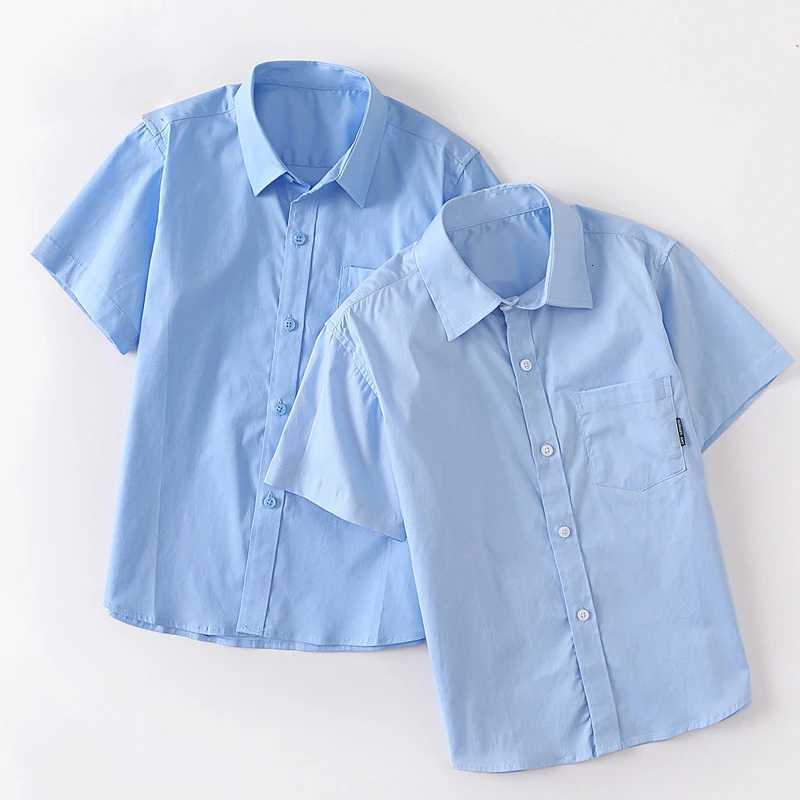 Summer Kids Blue Shirts for Girls School Uniform Blouses for Boys Short Sleeve Preppy Cotton Children Clothes Dresses 8 10 14 Y X250806