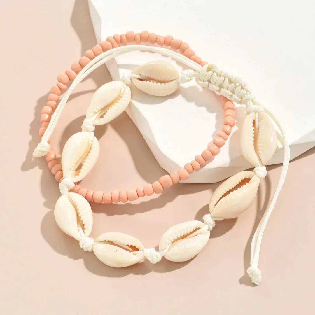 2PCS Bohemia Natural Shell Anklets For Women Small Resin Beads Summer Beach Shell Barefoot Ankle Leg Chain Foot Jewelry Y250805
