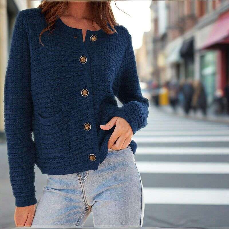 Women's Long Sleeve Knit Cardigan Fall Fashion Loose Fit Casual Round Neck Open Front Sweater For Work & Daily Wear