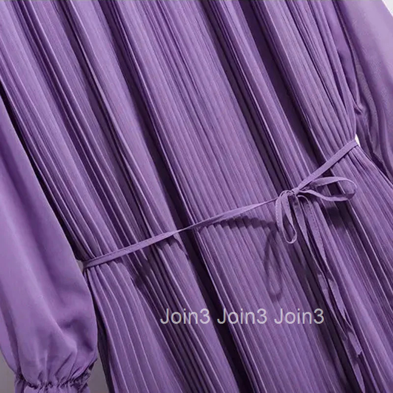 Lavender Ruffled Collar Pleated Elegant Lace Up Chiffon Womens Dress A-Line Knee-Length Dresses For Women Clothing Fashion