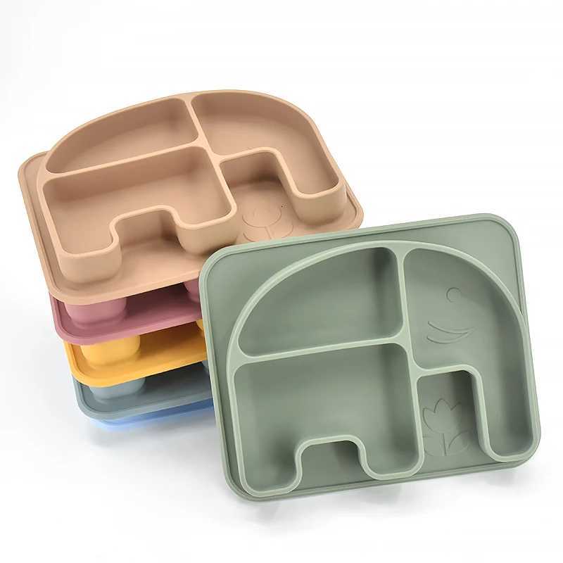 Baby Dish Food Grade Silicone Anti-Slip Plate for Toddler Self-Feeding Suction Bowl Cute Cartoon Elephant Tableware Baby Supplies X250806