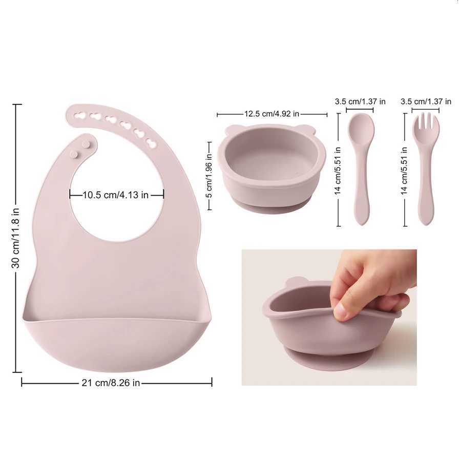 Wholesale Silicone Children Tableware Baby Feeding Set Silicone Sucker Bowl Dishes Plate Spoon Fork Waterproof Bibs Baby Stuff X250806