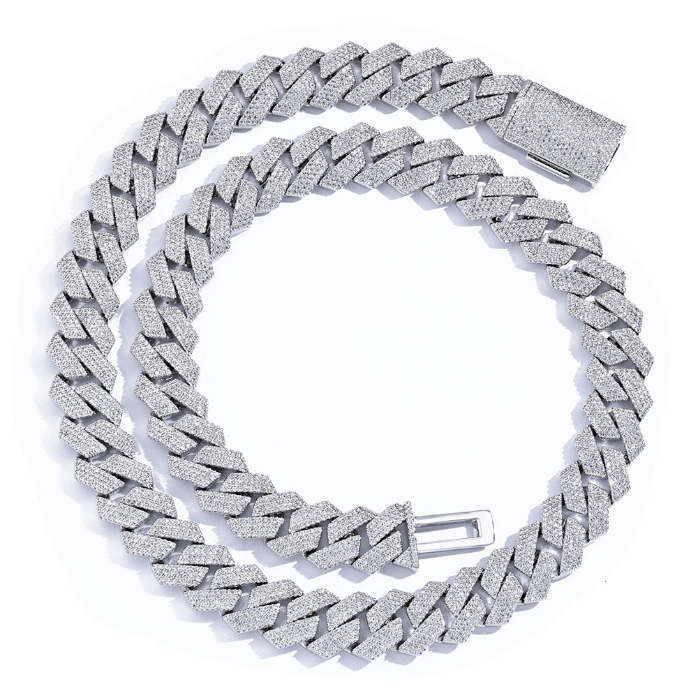 Sterling Sier 13mm Square Round Moissanite Dia Full Cuban Chain High-End Hip-Hop Jewelry Necklace for Men