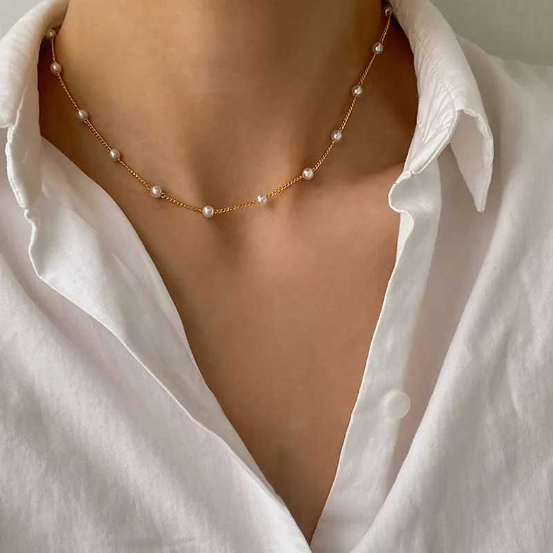Elegant New Imitation Pearl Bead Choker Necklaces for Women Gold Silver Color Clavicle Chain Necklace Wedding Jewelry Collar Pair Y250805