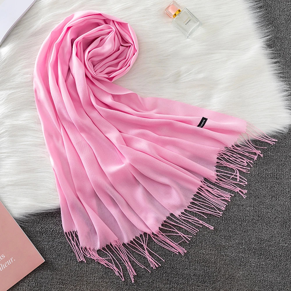 Winter Female Scarf Cashmere Shawls Wraps Women Solid Long Hijab Stoles Pashmina Bufanda Tassel Autumn Lady Headband 250806