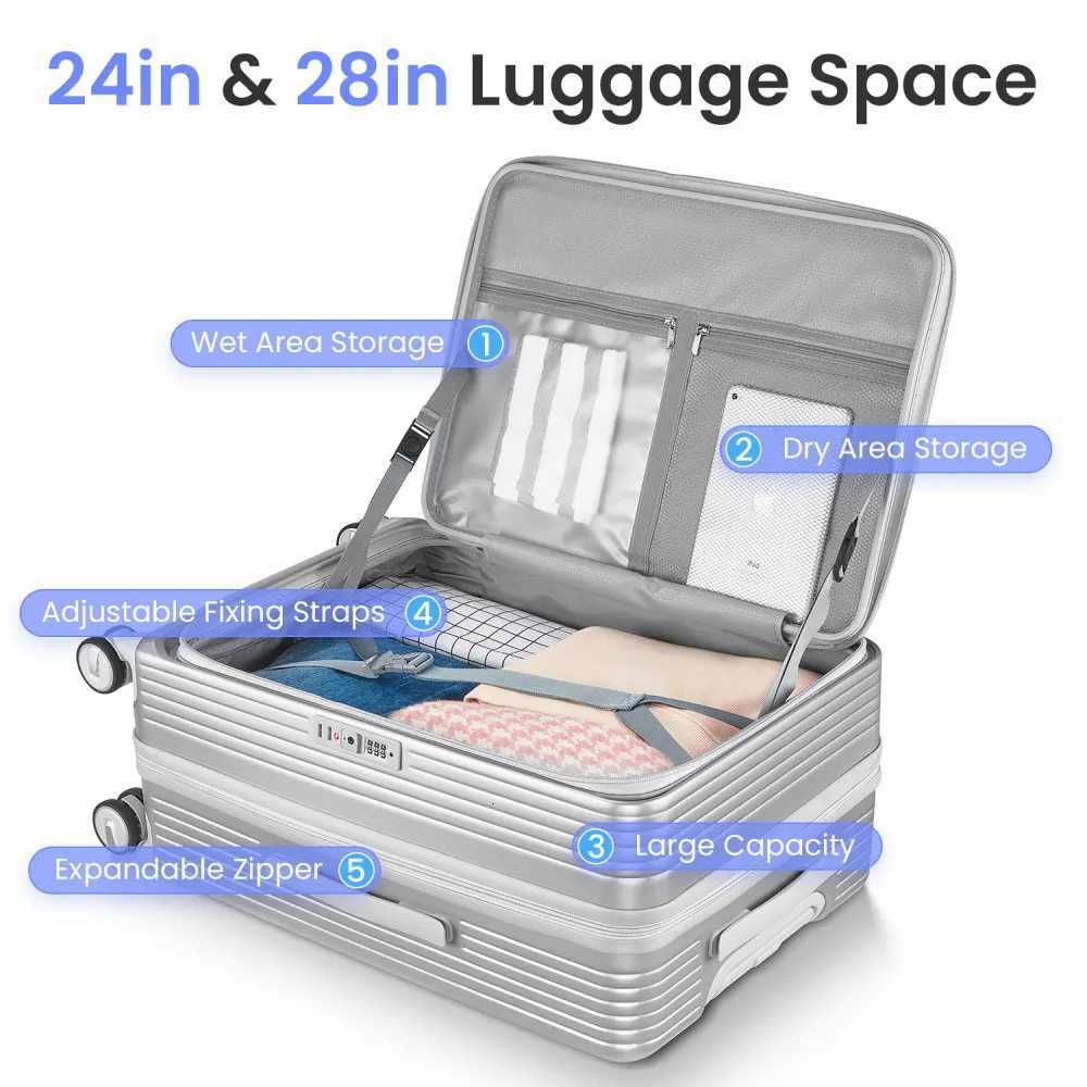 3-Piece Expandable Carry-On Luggage Sets TSA Lock Airline Approved 100% PC Hard Shell Lightweight Suitcase W250805