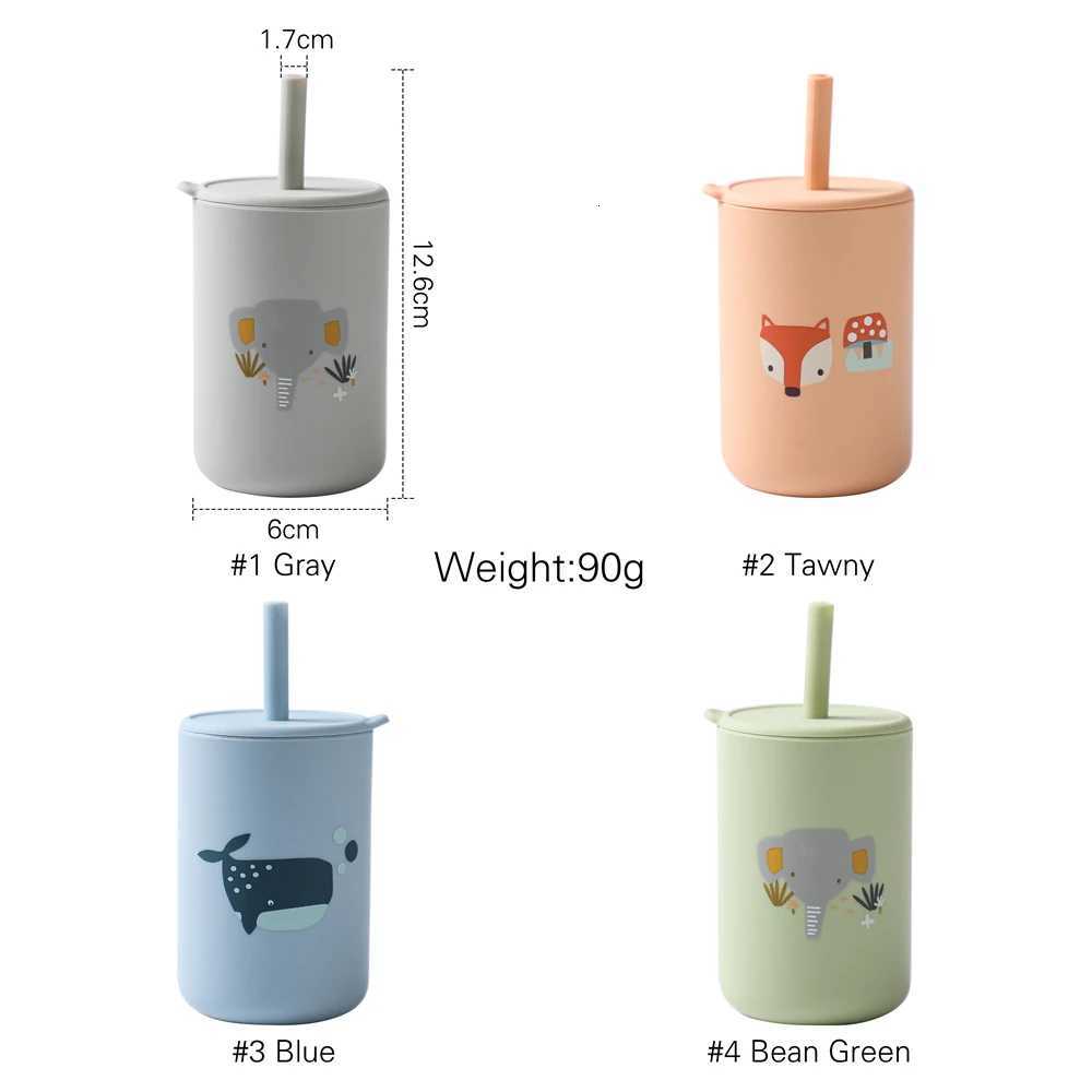 Baby Feeding Drinkware Straw Cup Cartoon Cat Baby Learning Feeding Cup Bib BPA Free Silicone Tableware Toddler Water Bottle X2508061