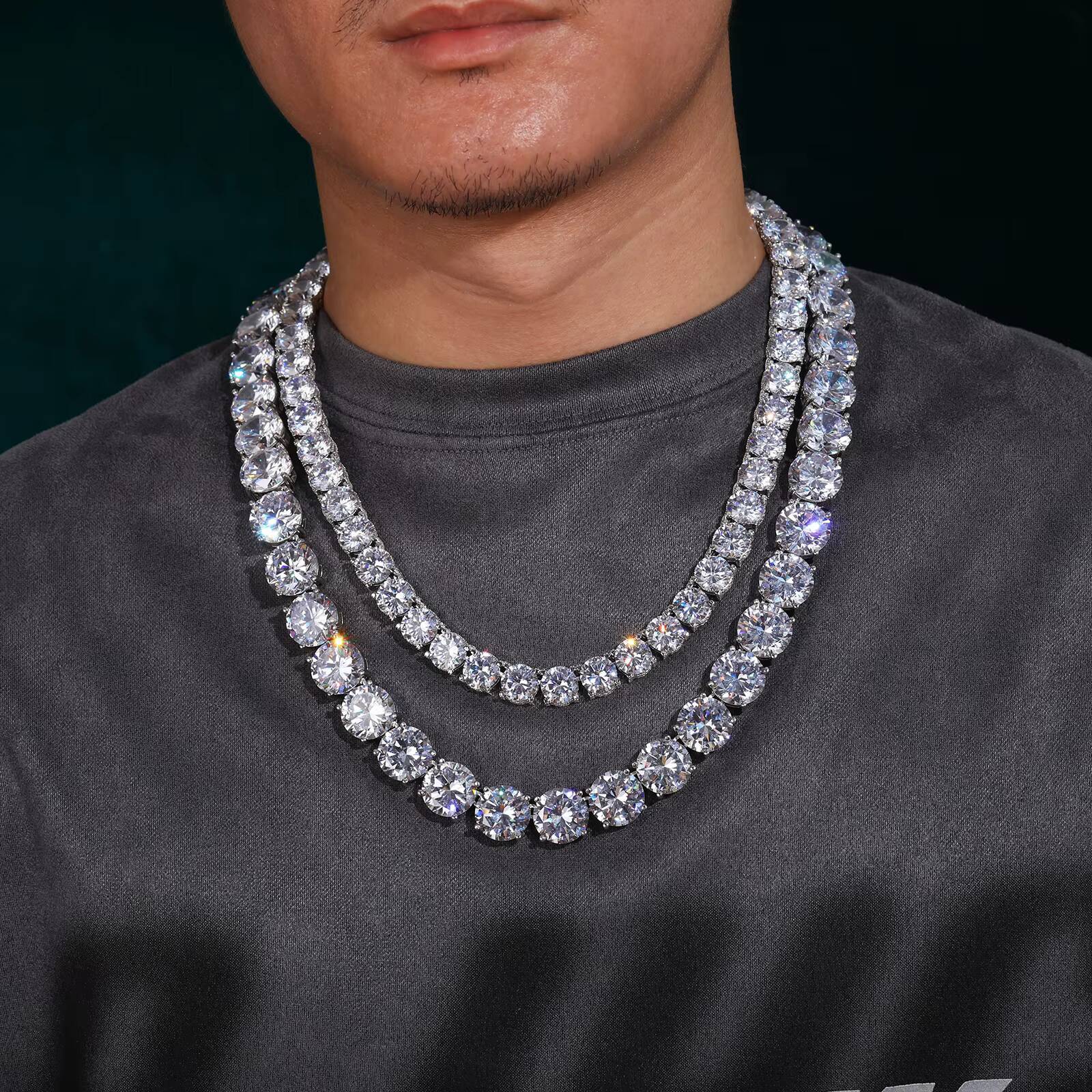 Pass Diamond Tester 408CT Moissanite Tennis Chain Luxury 15mm High Quality 925 Sterling Silver Classic Tennis Necklace Jewelry