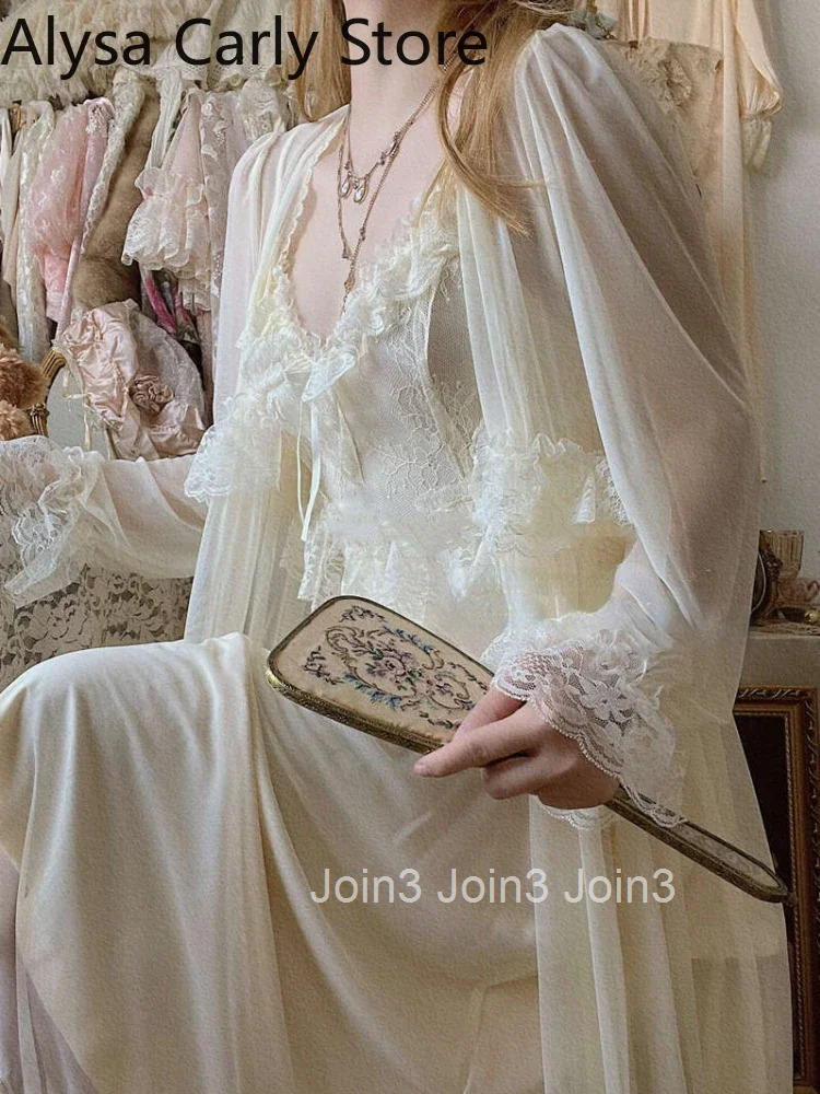 French Sweet Vintage Fairy Dress Women Autumn Lace Sexy Casual Korean Dress Female Court Chiffon Elegant Long Strap Dresses