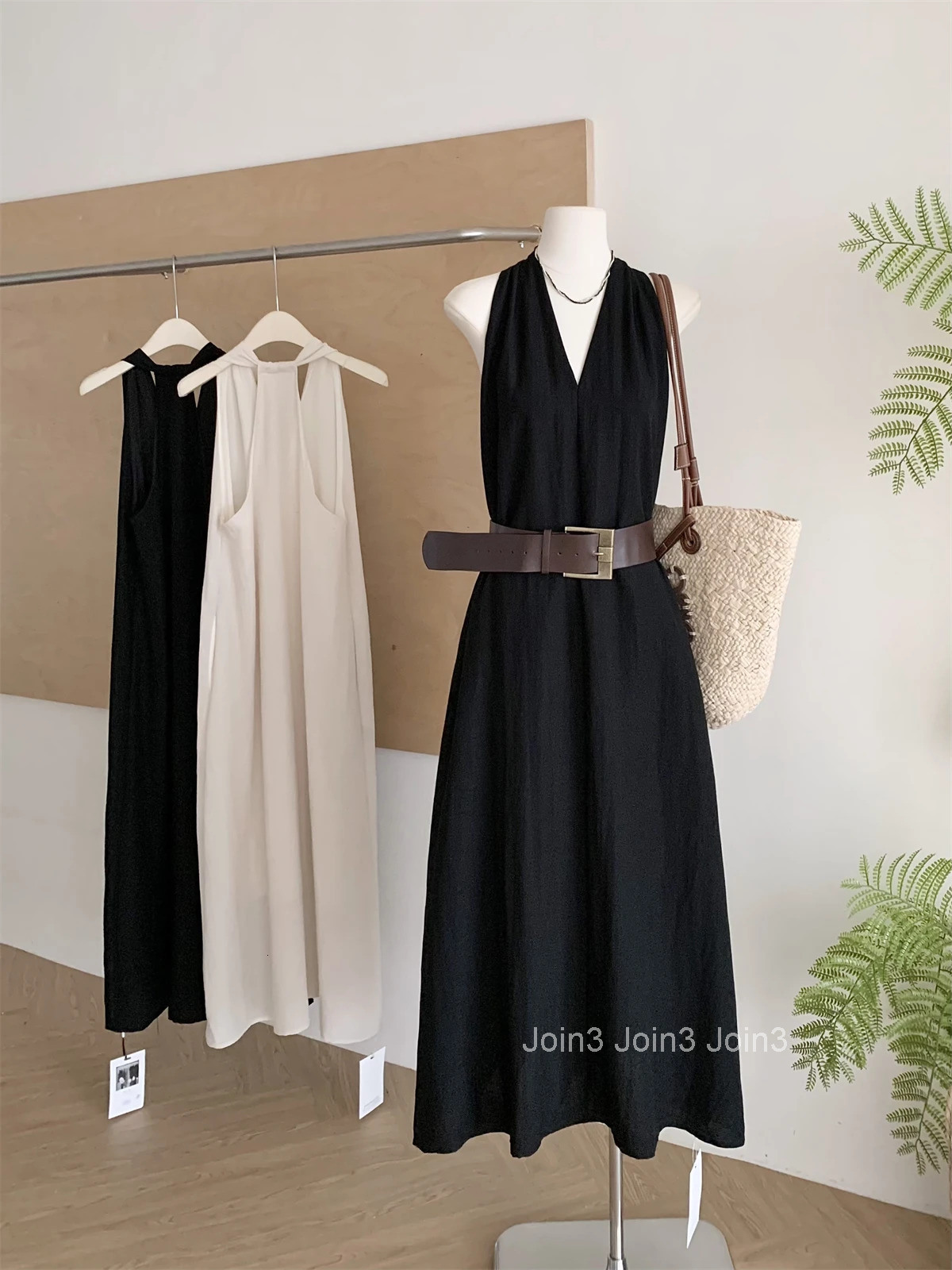 Summer Women French Vintage Maxi Dress With Belt Old Money Frock Sleeveless V-Neck One-Piece Elegant Long Trendy Vacation New