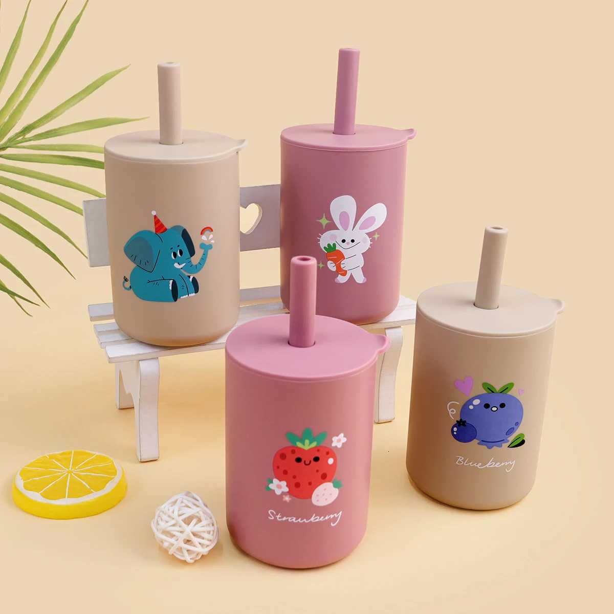 150ML Baby Silicone Cup with Exquisite Pattern Lid Portable Drink Straw Cup Children Leak-proof Feeding Grandma Bottle Cup X250806