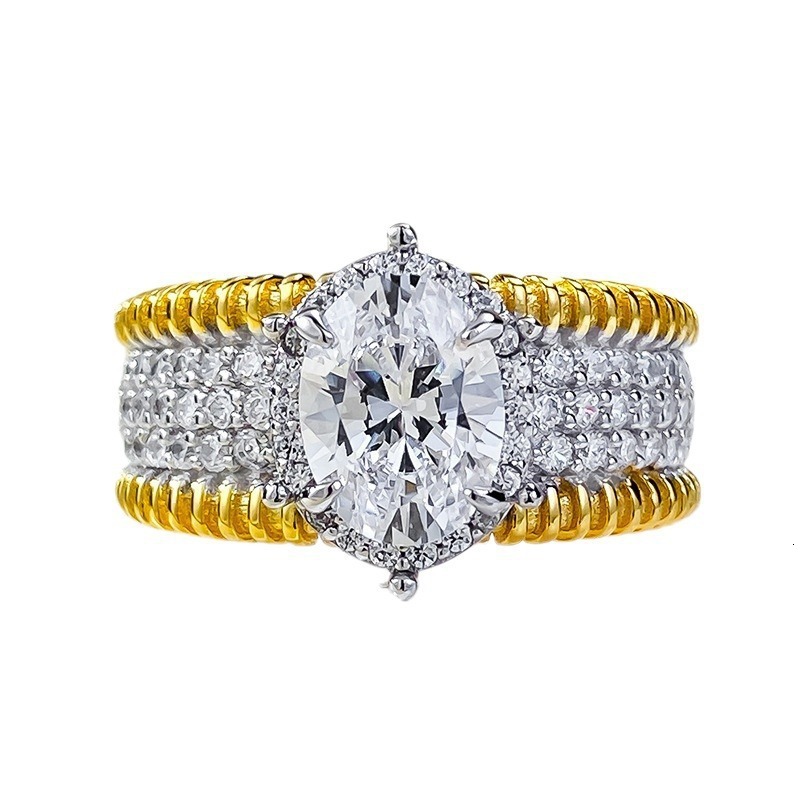 Hui Zhi Wing Jewelry New S Silver Plated Gold 6*8 Oval Gold-Plated Wealth-Enhancing High-End Fashion Ring for Women