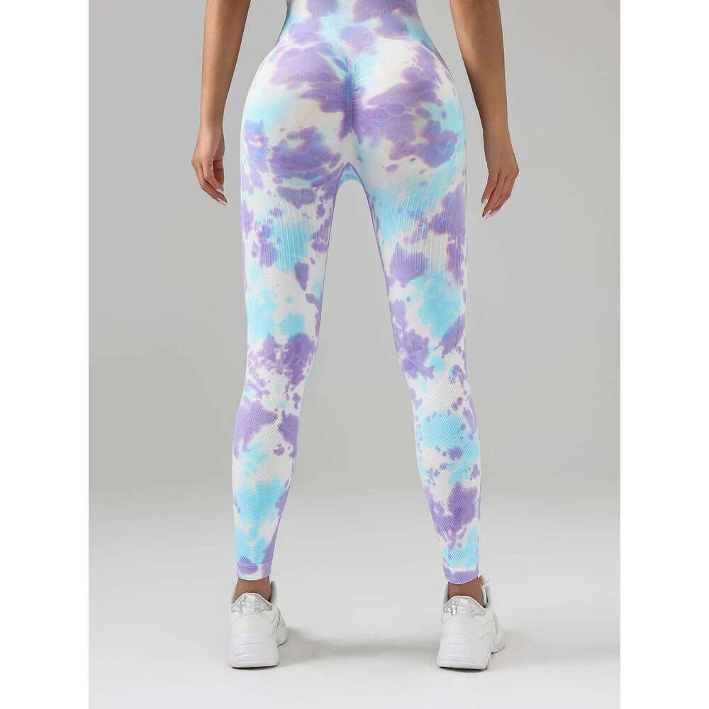 US Local Women's Drip-dyed Tie-dye leggings, yoga pants, blue-purple blended gradient sports trousers leggings