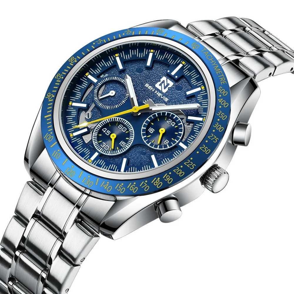 44.5mm Men Luxury Leather Strap Wrist Install Quartz Mens 3ATM Diving Wrist W250806