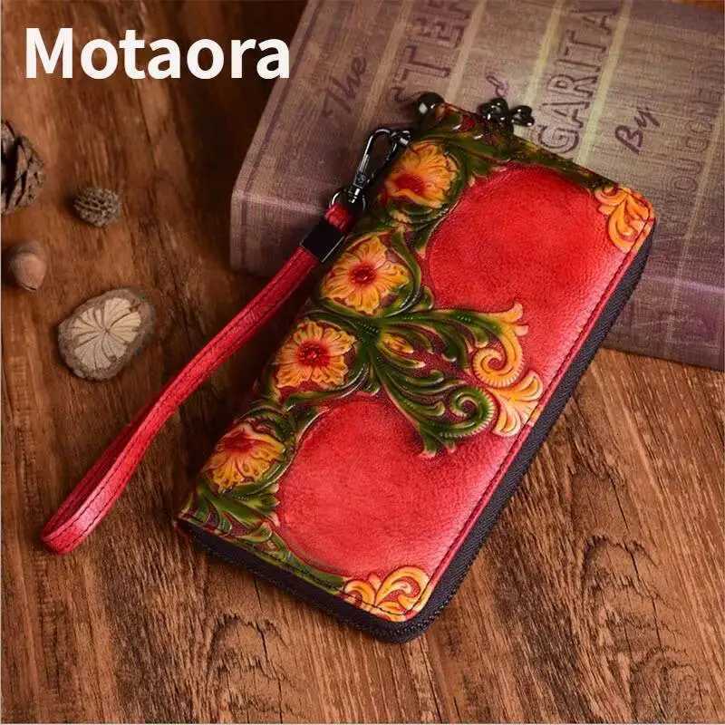 MOTAORA Womens Leather Wallet Long Clutch Purse Vintage Embossed Handmade Luxury Bags with Multi Card Slots Zipper Pocket GiftXJ250806