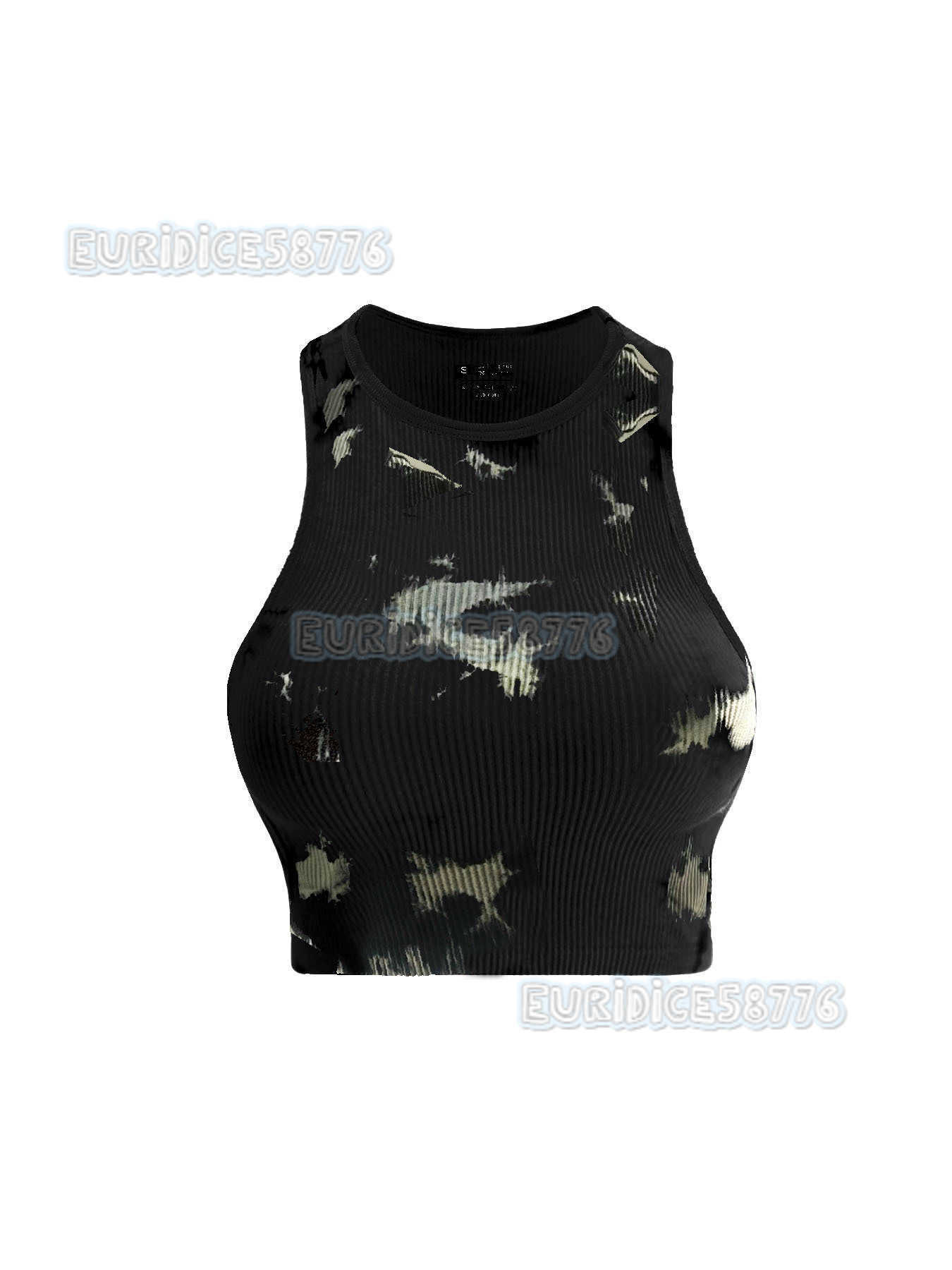 Womens Flat Round Neck Ribbed Tie-dye Sports Vest Summer Womens Clothing Yoga Gym Workout H250806