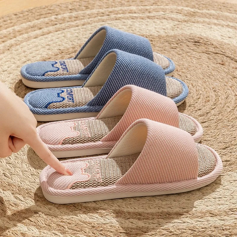 Linen Slippers Indoor Home Breathable Women Men Slides Linen Couples Anti-slip Shoes Beach Sandals Shoes Comfortable Flats TG20 250731