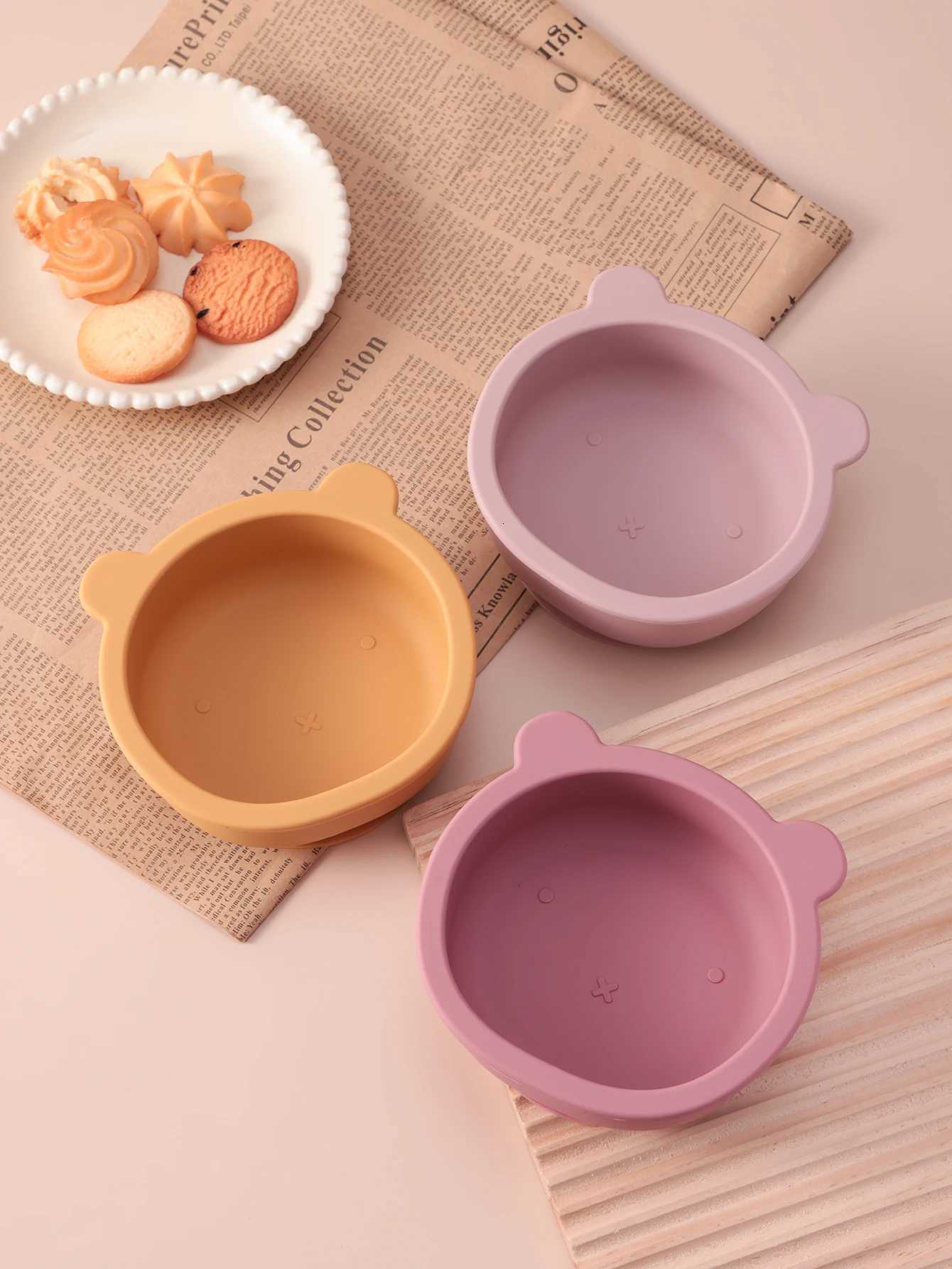 1PCS Bear Silicone Baby Bowl Suction Plate Self Feeding Dish BPA Free Toddler Training Essentials Non Slip Childrens Tableware X250806