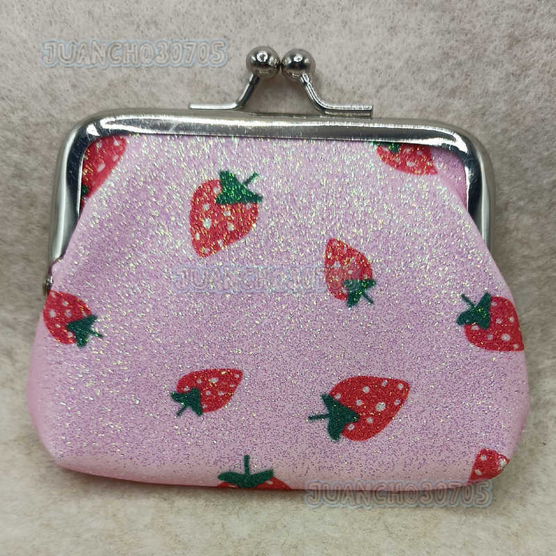 New Glitter Gold Powder Printed Strawberry Coin Purse Clutch Short Lipstick Organizer H250806