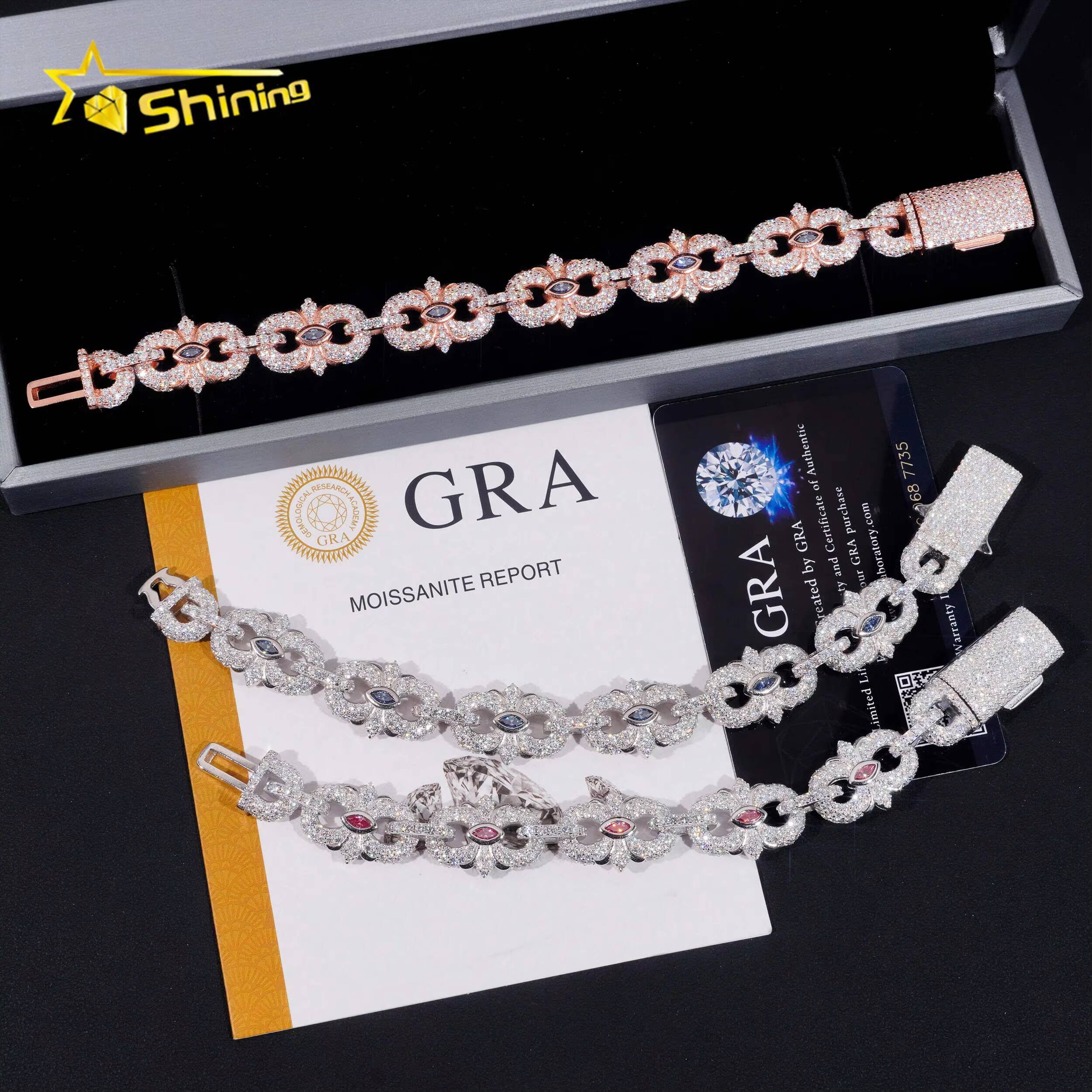 New Arrivals Iced Out Royal Blue Pink Marquise Hip Hop Infinity 16.5mm 925 Sliver VVS Moissanite Bracelet