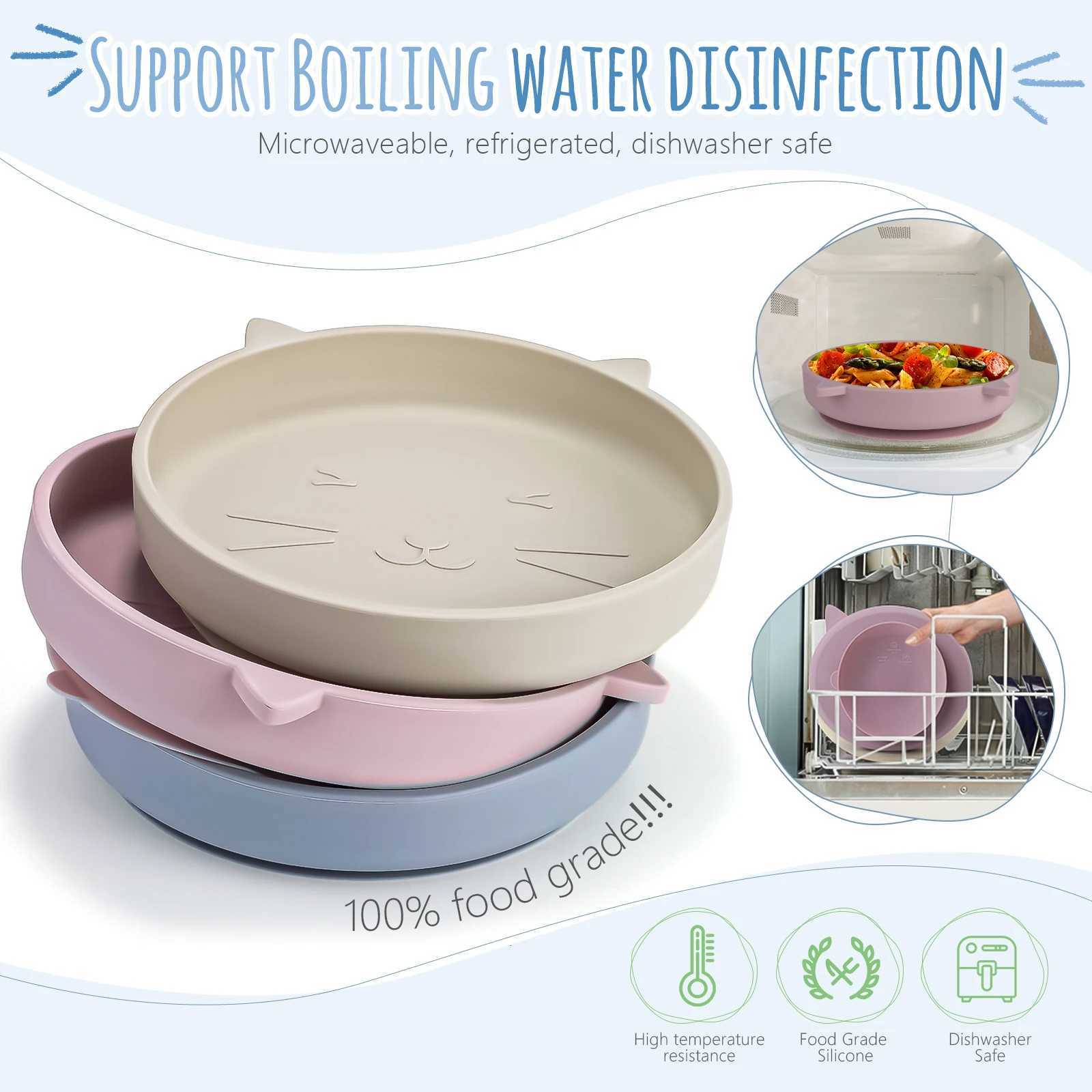 3pcs/set Silicone Children Tableware Baby Feeding Set Silicone Dinner Plate Soft Silicone Spoon Fork Baby Training Tableware X250806