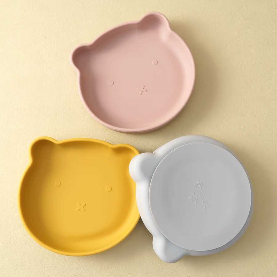 1PC Silicone Baby Dishes Suction Dining Plate Cartoon Bear Shape Baby Plates Eating Training Baby Food Storage Kids Tableware X250806