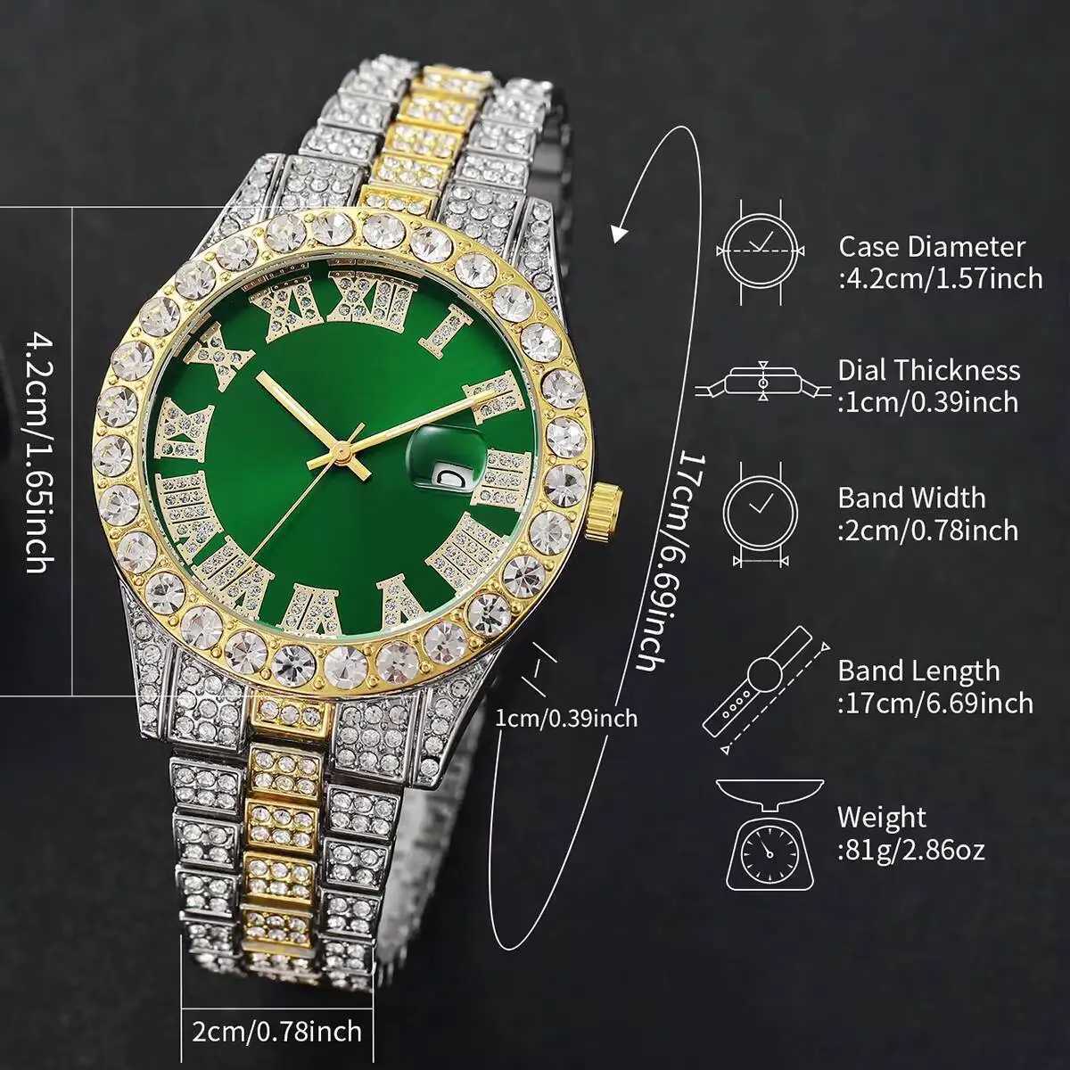 Luxury Full Diamond Men es Fashion Stainless Steel Strap Male Quartz Wristwatch Date Calendar Mens Watch W250806