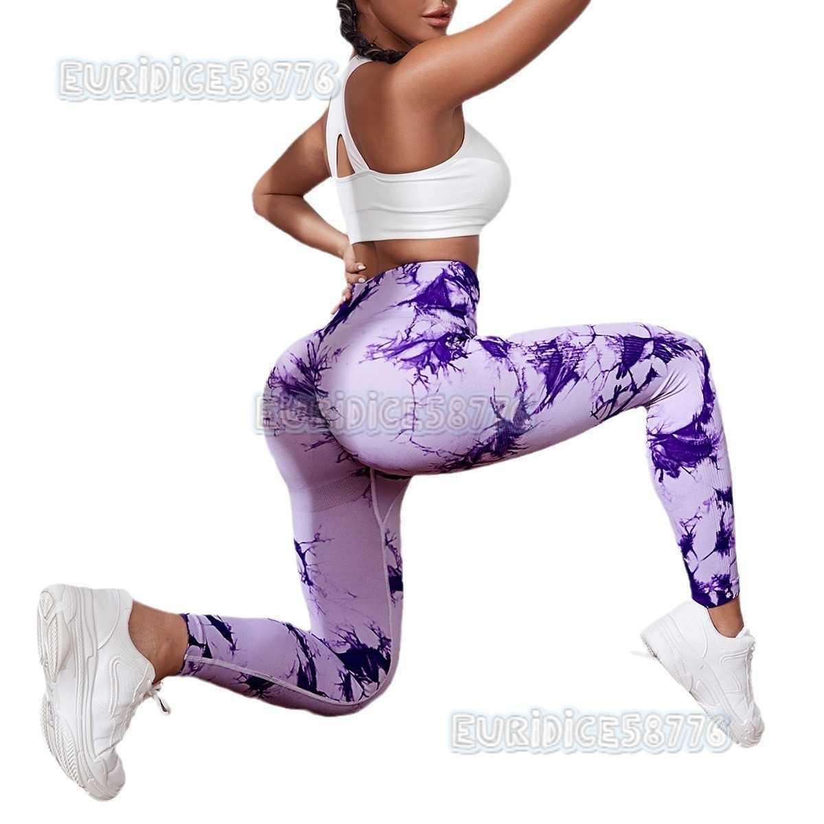 Thick Seamless Peach Tie-dye Yoga Pants Tight High Waist Hip-lifting Moisture-wicking Outdoor Sports Fitness Long Pants for Women H250806