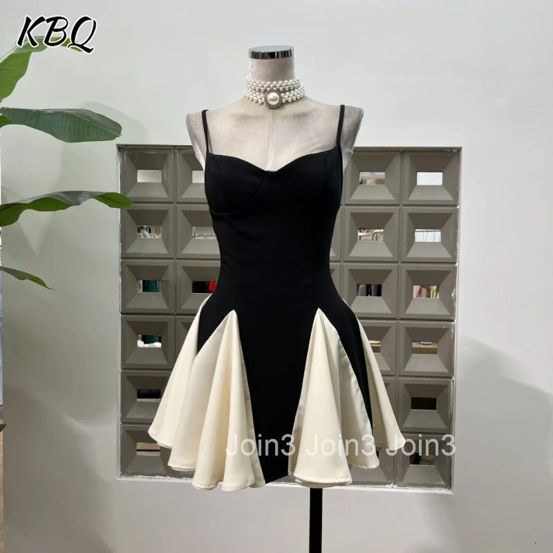 KBQ Elegant Hit Color Party Dresses For Women Camisole Sleeveless Backless High Waist Folds Hem Mini Designer Dress Female New