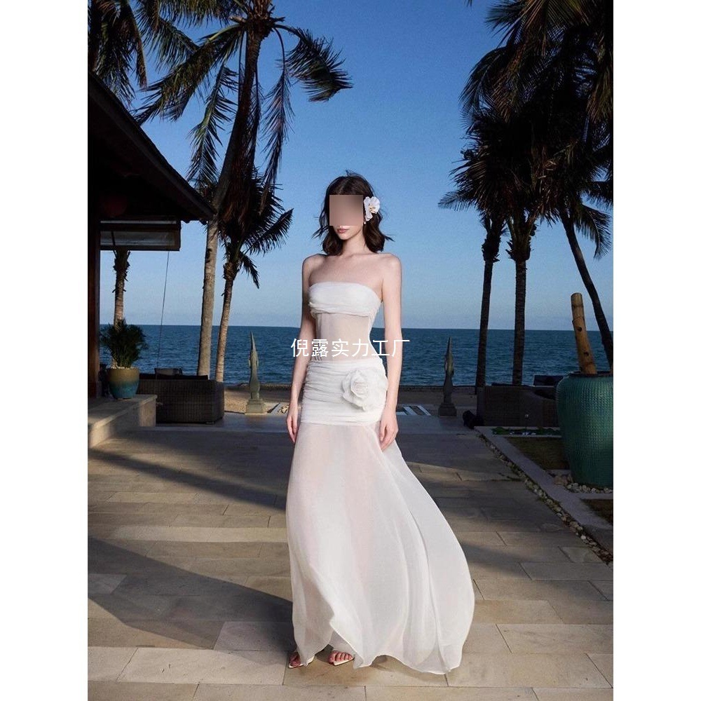 2025 Summer Beach Vacation Dress Pure Desire Style Spicy Girl Fashion Off Shoulder fashion Tube Top Slim Tight Dress Off Back Summer Dress New Designe