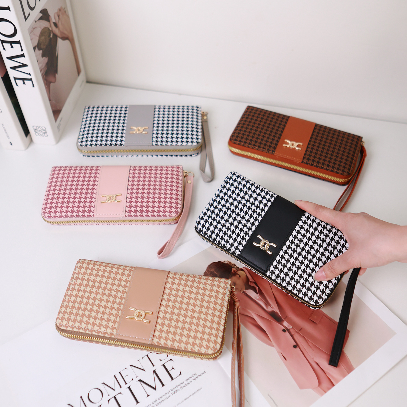 New Korean Style Long Fashion Print Single Zipper Large Capacity Plaid Pattern Wallet for Women