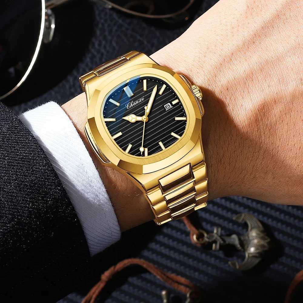 8222 Luxury Gold Stainless Steel Luminous Casual Business Watch for Men Fashion Quartz Waterproof Wristwatch W250806