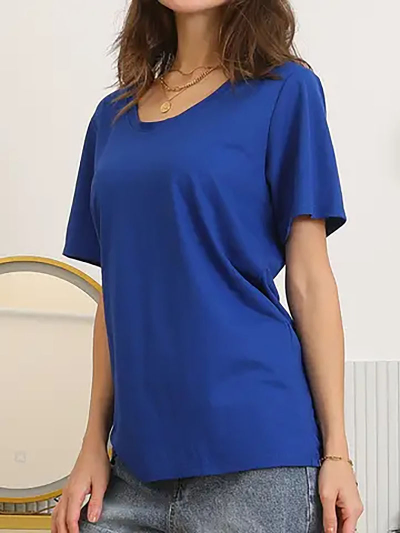 Round neck soft modal open back T-shirt top Fashionable, comfortable and simple CWTTS415