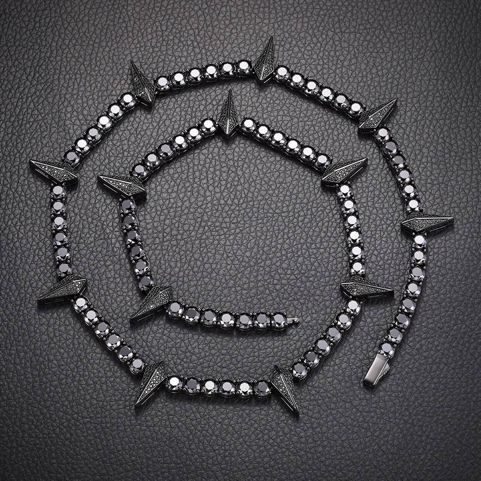 Pass Diamond Tester 5mm 925 Sterling Silver Black VVS Moissanite Diamond Black Panther Choker Tennis Chain Necklace
