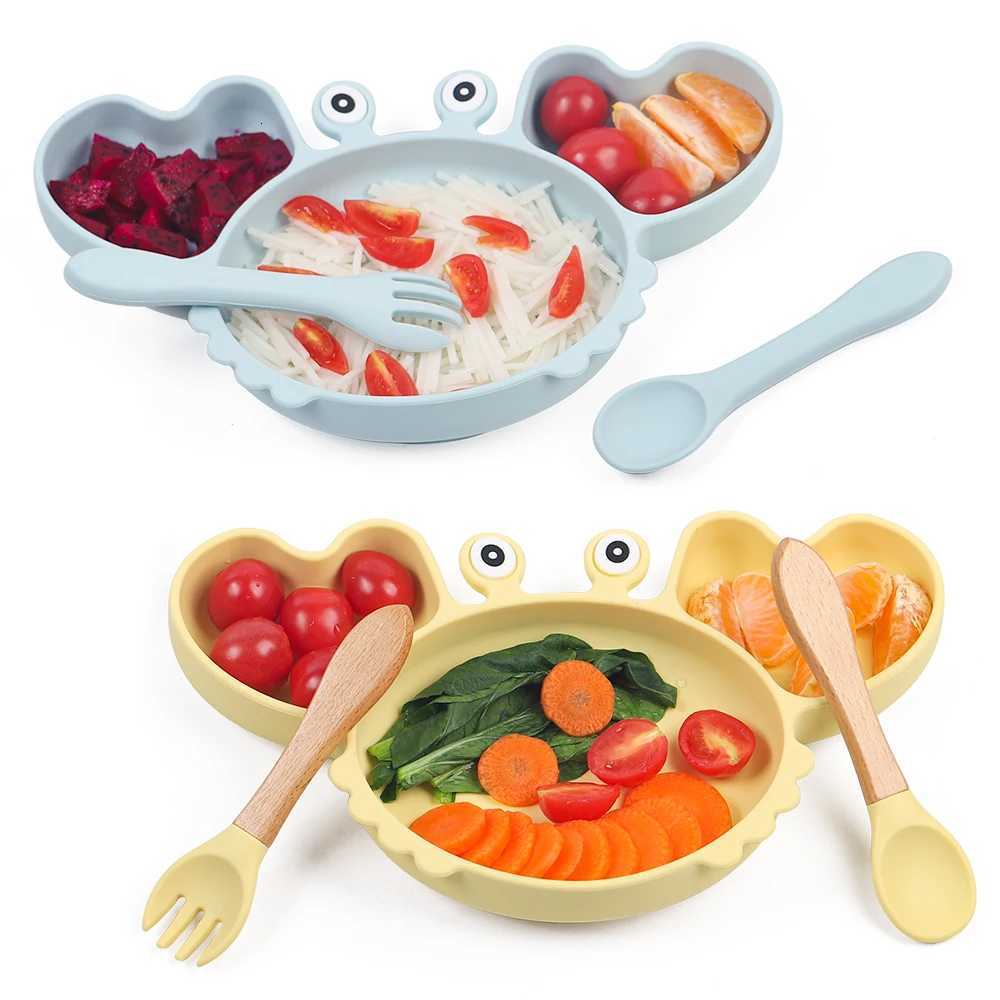 1/4/9Pcs Baby Bowls Plates Spoons Silicone Suction Food Tableware BPA Free Non-Slip Baby Dishes Crab Food Feeding Bowl for Kids X250806