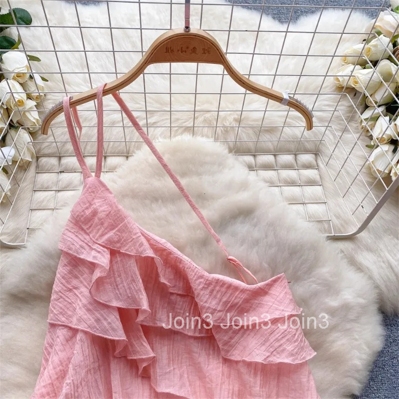 Summer Fashion Elegant Dresses for Women One Shoulder Flounced Edge Sleeveless Skinny Dress French Chic Female Vestidos Dropship