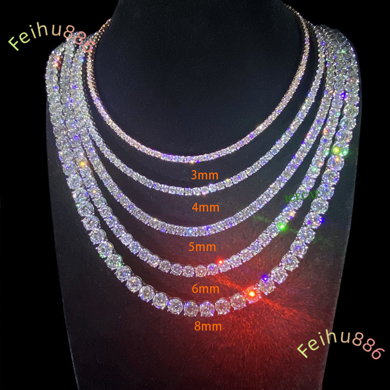 Hip Hop Tennis Chain for Men for Women 3mm-6mm 925 Sterling Silver with VVS Moissanite Diamond Fine Jewelry Necklace