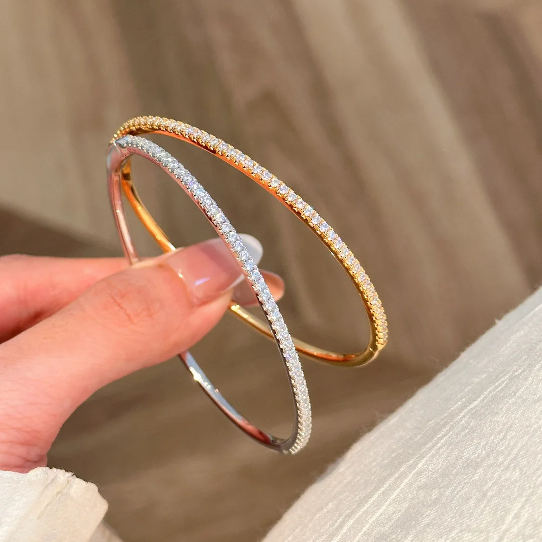 Choucong Stunning Half Pave 5A Cubic Zircon CZ Diamond Luxury Jewelry 18K White Gold Fill Bright Party Eternity Women Bridal Wrist Bangle For Lover Gi