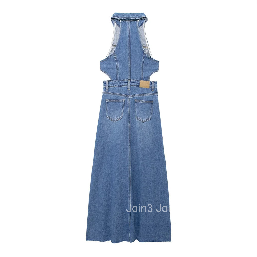 ZAR4 Summer New Womens Fashion and Elegance Royal Sister Vacation Style Hollow Split Denim Dress