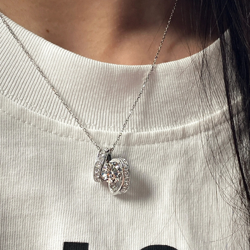 Hui Zhi Wing Jewelry Model S Sier Rotating Heart Inlaid Pendant Fashion Style Telescopic Necklace