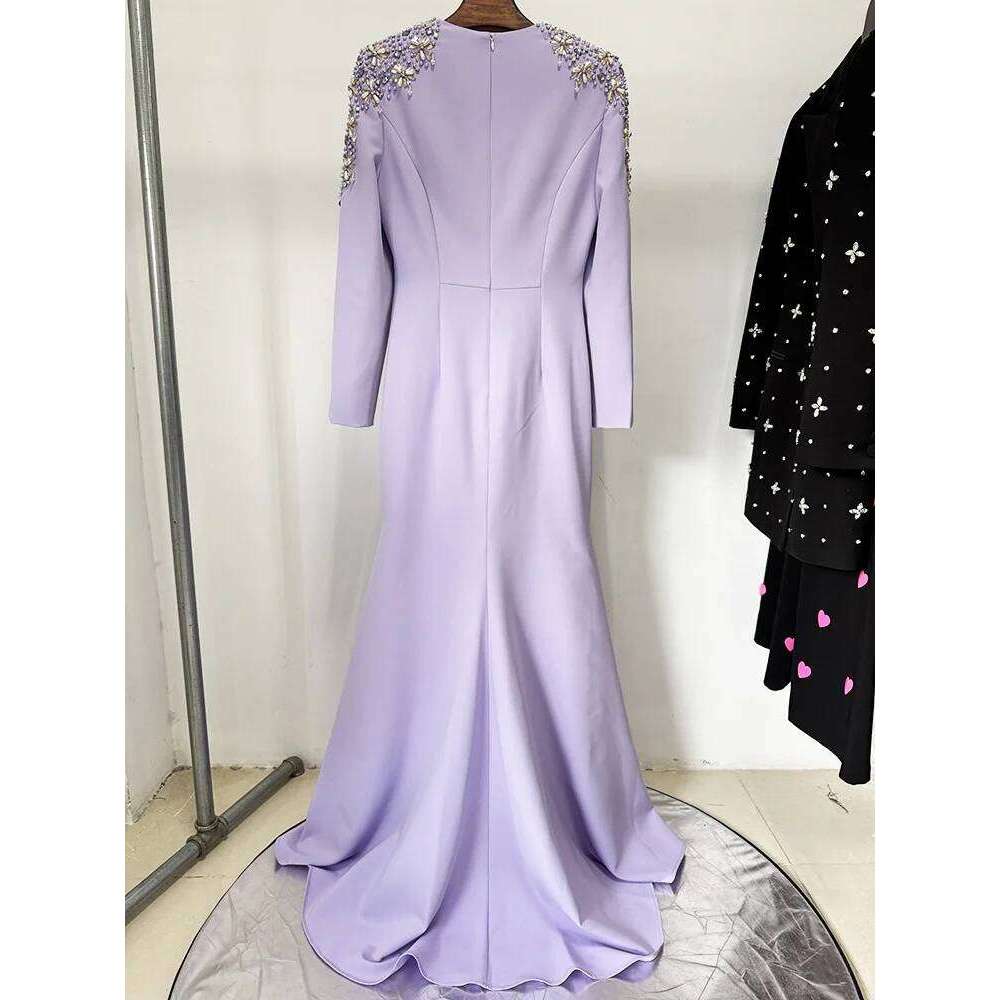 Designer Clothing 2025 HIGH STREET Newest Fashion 2025 Designer Party Vestido Women's Dias Beaded Split Long Maxi Dress