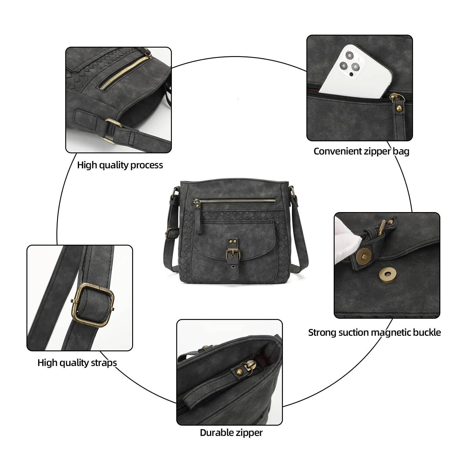 Crossbody Purses for Women, PU Leather Shoulder Handbags Sling Bag Crossboby Bags Medium Multi Pockets